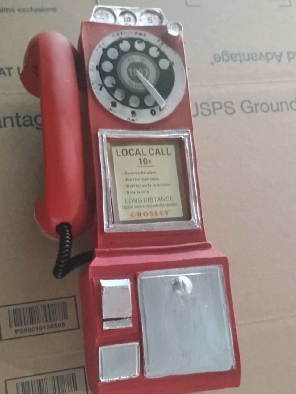 Crosley Red Retro Payphone Wall Phone with Silver Accents